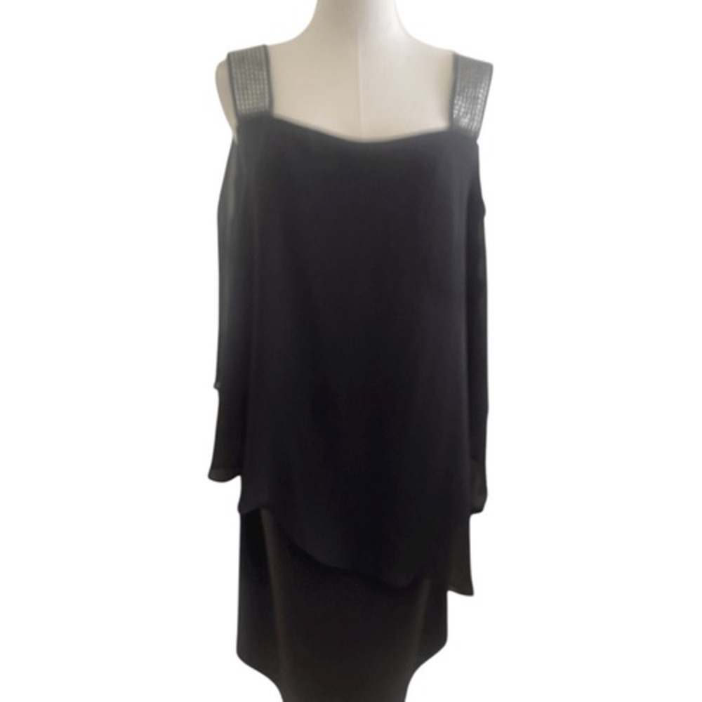 Roz Ali Plus Size Rhinestone Bling Strap Ladder Sleeve Party Dress Size 2X New